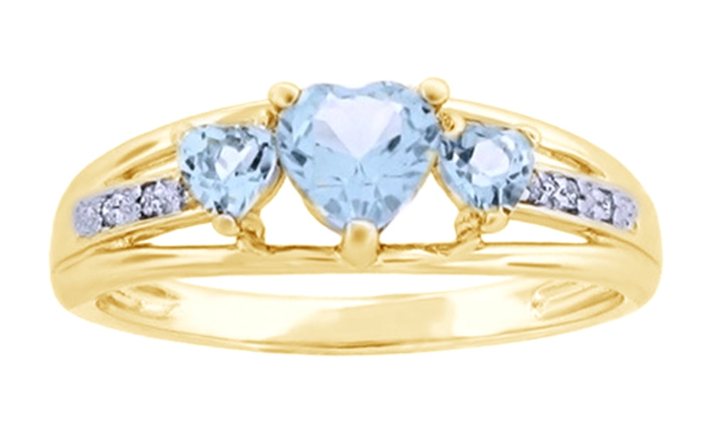 AFFY Simulated Aquamarine Heart Promise Ring - 14k Yellow Gold Over Sterling Silver, Size 7, Cubic Zirconia