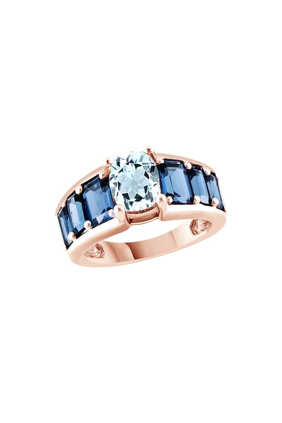 Simulated Aquamarine & Simulated Blue Topaz CZ Solitaire Engagement Ring In Sterling Silver (4.22 Cttw)