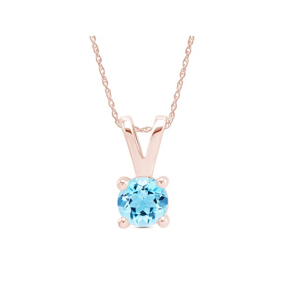 Simulated Aquamarine Solitaire Pendant Necklace 14K Rose Gold Over Sterling Silver (1.25 Cttw)