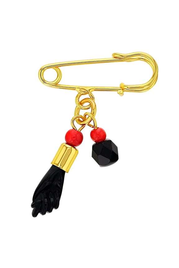 Simulated Azabache Figa Hand Evil Eye Protection Charm Brooch Pin for Babies