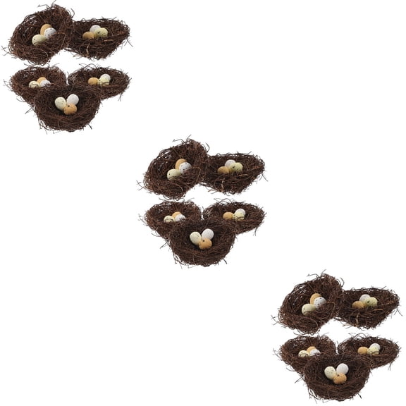 Simulated Bird's Nest 15 Pcs with Egg Eggs Upholstery Trim Interior Decorations for House Tabletop Model Resin