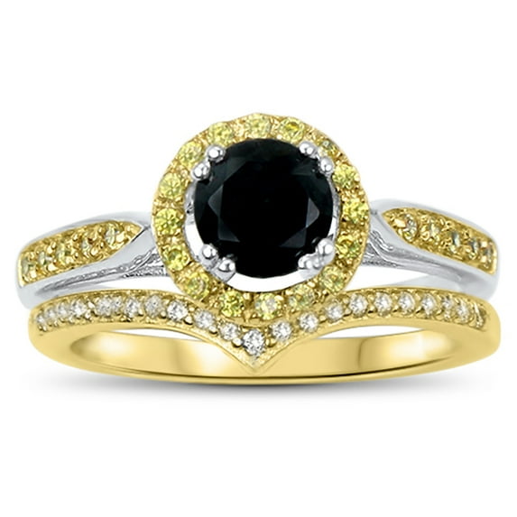 Simulated Black Diamond CZ Engagement Ring Wedding Band Bridal Ring Set Silver Gold 9
