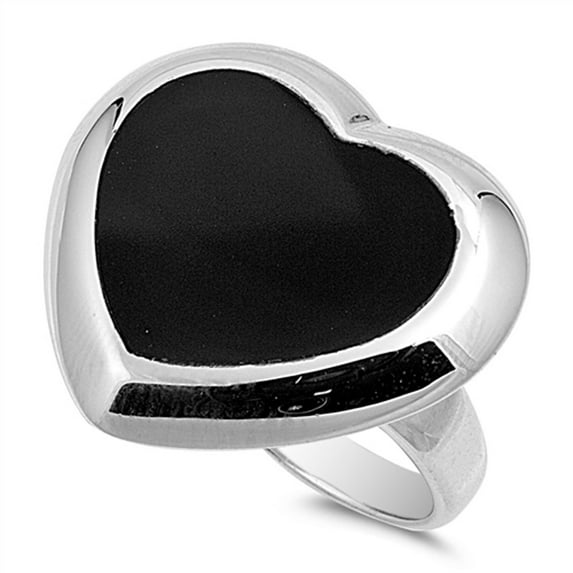Simulated Black Onyx Heart Love Ring .925 Sterling Silver Band Cubic Zirconia Jewelry Female Size 10