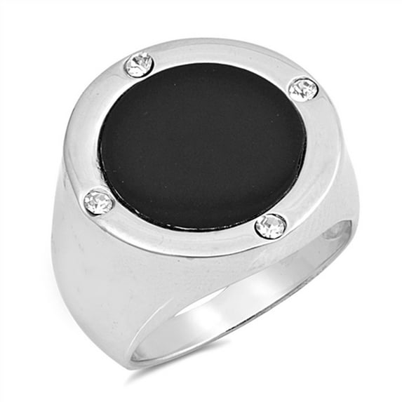 Simulated Black Onyx Large Mens Class Circle Ring .925 Sterling Silver Band CZ Female Size 12
