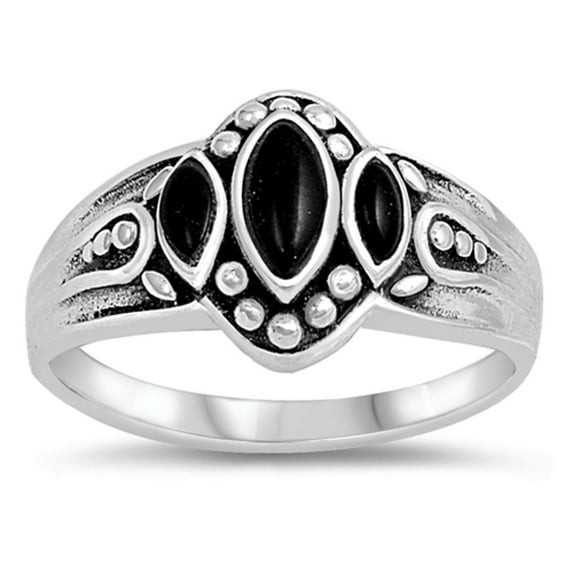 Simulated Black Onyx Marquise Oxidized Ring .925 Sterling Silver Band CZ Jewelry Female Size 6