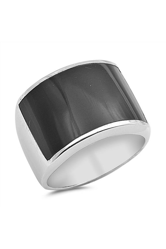 Simulated Black Onyx Round Ring .925 Sterling Silver Band Cubic Zirconia Jewelry Female Male Size 7
