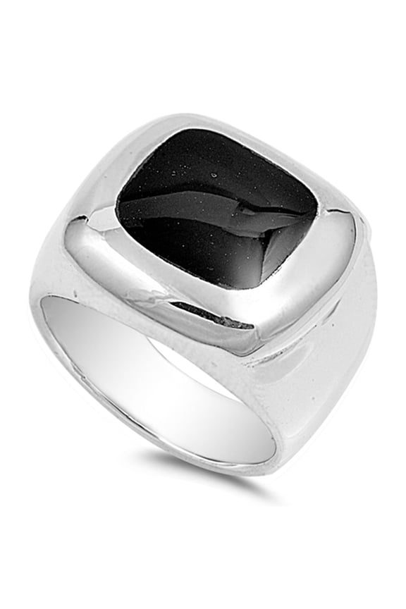 Simulated Black Onyx Rounded Square Ring .925 Sterling Silver Band CZ Jewelry Female Size 9
