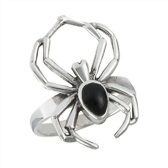 Simulated Black Onyx Wide Scary Spider Ring .925 Sterling Silver Band CZ Jewelry Female Size 10