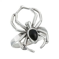 Simulated Black Onyx Wide Scary Spider Ring .925 Sterling Silver Band CZ Jewelry Female Size 9