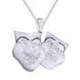 thumbnail image 1 of AFFY Simulated Black & White Cubic Zirconia Comedy & Tragedy Masks Hip Hop Pendant in 14k White Gold Over Sterling Silver (13.97 Cttw), 1 of 1