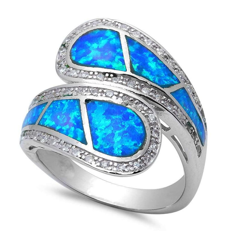 Blue Opal and Cubic Zirconia 2024 Sterling Silver Ring