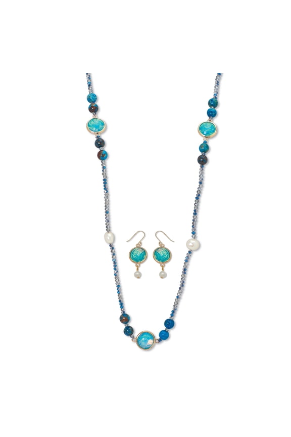 Simulated Blue Opal Necklace and Earring Set