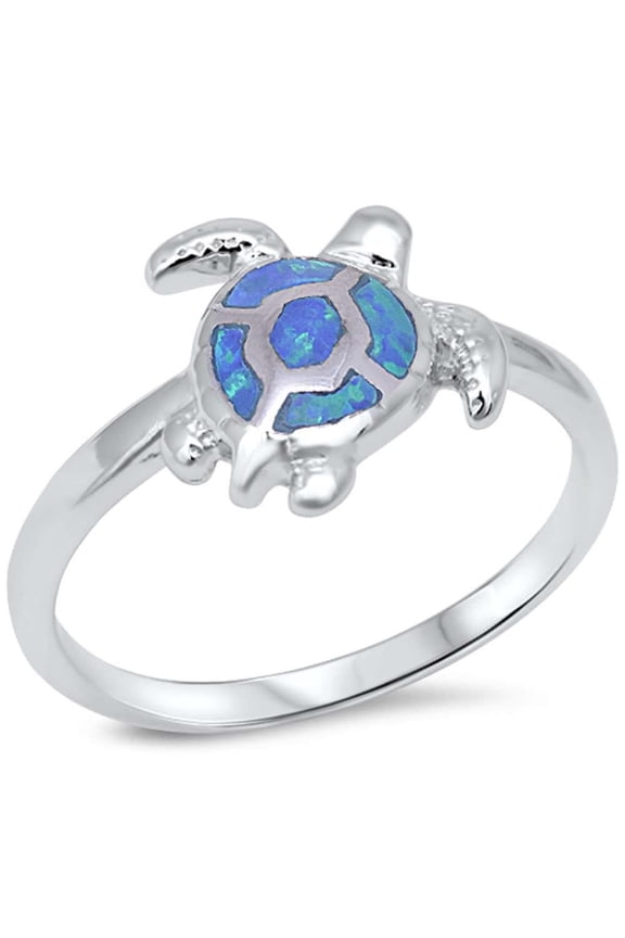 Simulated Blue Opal Sea Turtle Simple Band Ring Sterling Silver Size 9