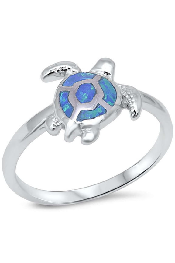 Simulated Blue Opal Sea Turtle Simple Ring Sterling Silver Size 10