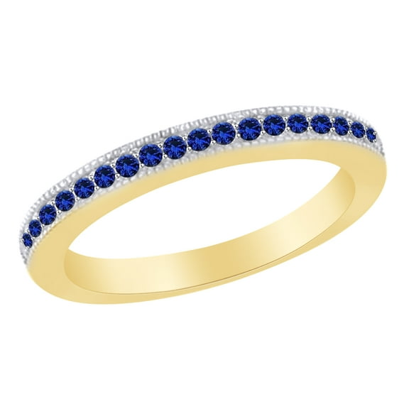 AFFY Simulated Blue Sapphire Anniversary Band Ring in 14k Yellow Gold Over Sterling Silver (0.25 Cttw) Size Ring - 7.5