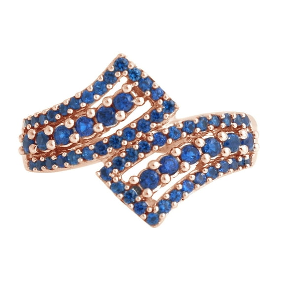 AFFY Simulated Blue Sapphire Bypass Ring in 14k Rose Gold Over Sterling Silver (0.90 Cttw), Ring Size- 11