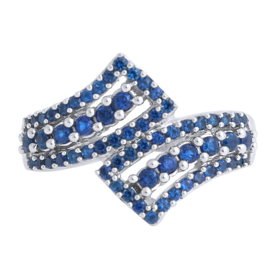 AFFY Simulated Blue Sapphire Bypass Ring in 14k White Gold Over Sterling Silver (0.90 Cttw), Ring Size- 11