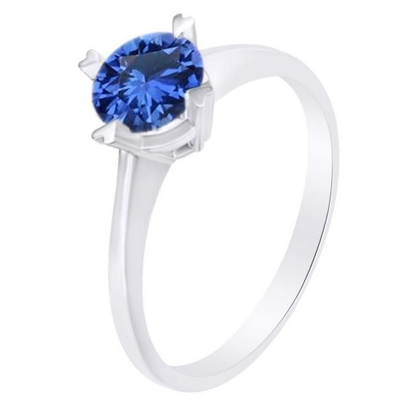 AFFY Simulated Blue Sapphire Four Prong Solitaire Ring 1 Cttw 14k White Gold Over Sterling Silver-9.5
