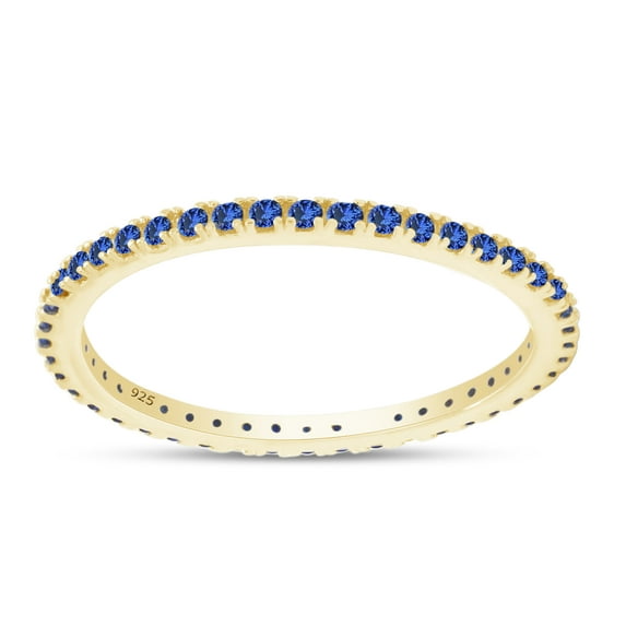 AFFY Simulated Blue Sapphire Full Eternity Wedding Band Ring 14k Yellow Gold Over 925