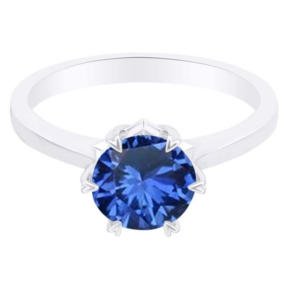 AFFY Simulated Blue Sapphire Heart Pronged Solitaire Ring 14k White Gold Over Sterling Silver-6.5