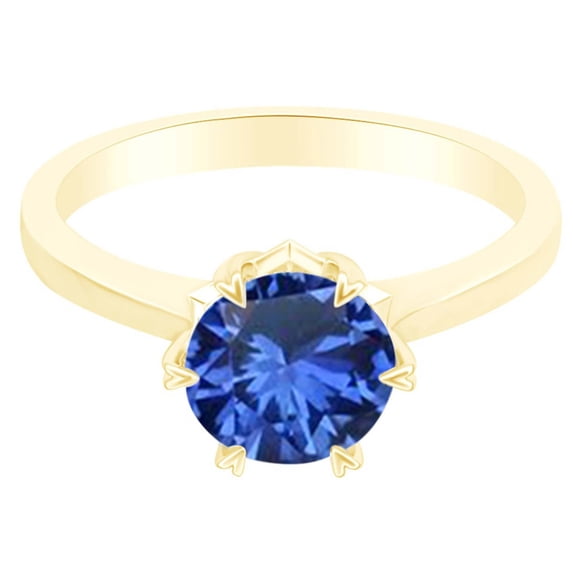 AFFY Simulated Blue Sapphire Heart Pronged Solitaire Ring 14k Yellow Gold Over Sterling Silver-8.5