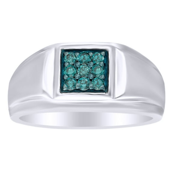 AFFY Simulated Blue Sapphire Square Comfort Fit Band Ring In 14k White Gold Over Sterling Silver (0.25 cttw)Ring Size-6