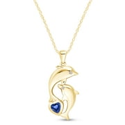 JEWEL ZONE US Simulated Blue Sapphire & White CZ Dolphin Womens Pendant Necklace 14K Yellow Gold Over 925