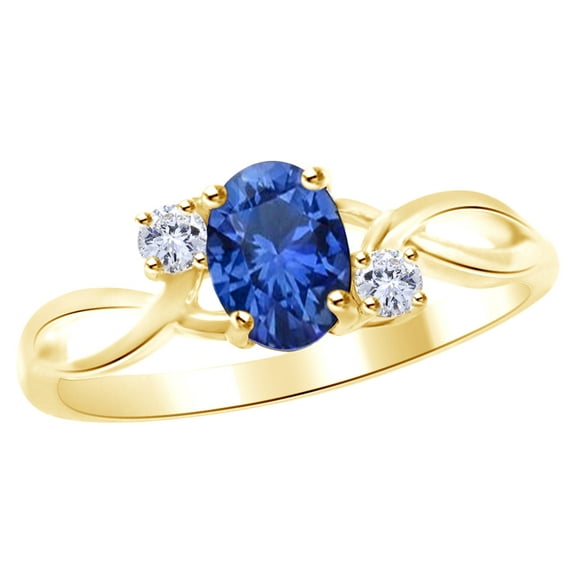 AFFY Simulated Blue Sapphire & White CZ Engagement Ring In 14k Yellow Gold Over Sterling Silver (0.88 cttw) Ring Size-12.5