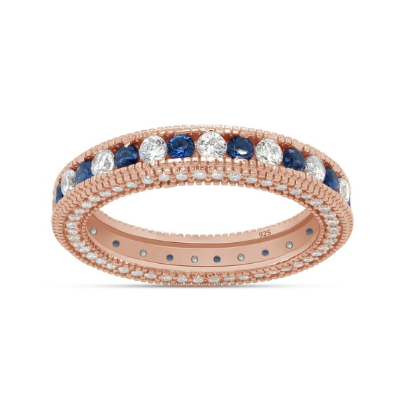 AFFY Simulated Blue Sapphire & White Cubic Zirconia Eternity Band Ring 14k Rose Gold over Silver-12