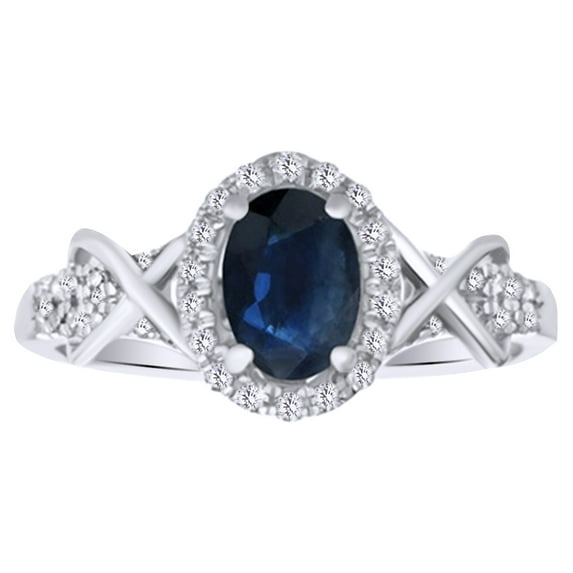 AFFY Simulated Blue Sapphire,White Cubic Zirconia Twist Solitaire Engagement Ring In 10k White Gold (0.25 cttw) Ring Size-8.5