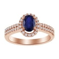 thumbnail image 1 of AFFY Simulated Blue Sapphire & White Natural Accent Diamond Solitaire Ring In 10k Rose Gold (0.33 cttw) Ring Size-14, 1 of 2