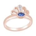 thumbnail image 1 of AFFY Simulated Blue Sapphire & White Natural Diamond Crown Ring 14k Rose Gold Over Sterling Silver, 1 of 1