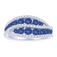 thumbnail image 1 of AFFY Simulated Blue Sapphire & White Natural Diamond Two Row Wedding Ring In 14k Solid White Gold (1.60 cttw) Ring Size-7.5, 1 of 1