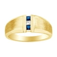 thumbnail image 1 of AFFY Simulated Blue Sapphire & White Natural Diamond Wedding Band Ring In 925 Sterling Silver (0.13 cttw) Ring Size-4, 1 of 1