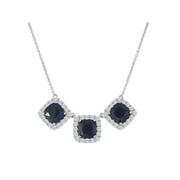 Simulated Blue Sapphire and CZ Necklace in Fine Silver Plated Brass, 18"