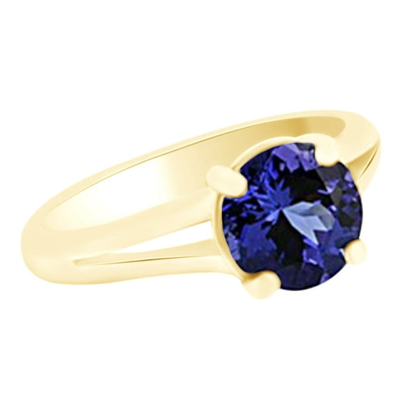 AFFY Simulated Blue Tanzanite Solitaire Split Shank Engagement Wedding Ring 14k Yellow Gold (2 cttw)With Ring Size:-8