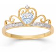 thumbnail image 1 of Simulated Blue Topaz Heart and White CZ 18kt Gold over Sterling Silver Crown Ring, 1 of 3