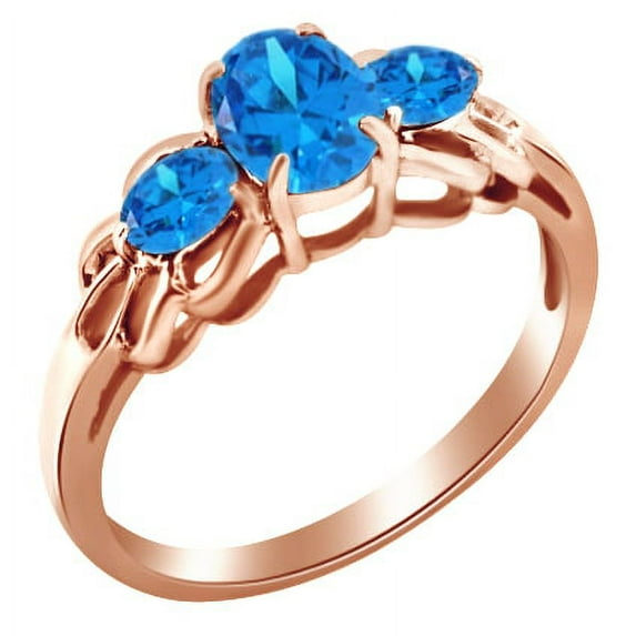 AFFY Simulated Blue Topaz Three Stone Band Ring in 14k Rose Gold Over Sterling Silver Ring Size - 13