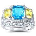 thumbnail image 1 of Simulated Blue Topaz Yellow Diamond Engagement Ring Wedding Band Bridal Set Size 5, 1 of 4