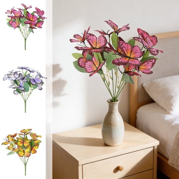 Simulated Butterfly Bouquet,13" Creative Simulated Flowers For Spring Decor,Long-Last Mantain,Not Easy To Fade UV Resisent Floral with Stem Leaf for Valentine's Day Easter Wedding Party Holiday Decor
