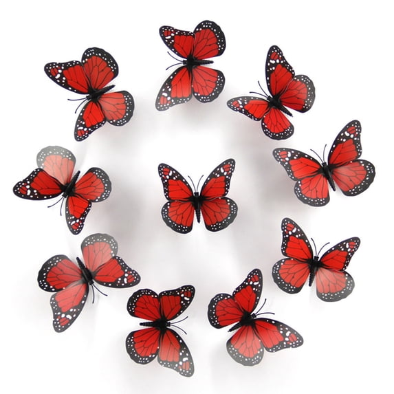 Simulated Butterfly Wall Sticker, 10 Pieces Per Pack 10Pcs 3D Wall Stickers Art Decorations Decorations 3D Wall 10 Pcs Orange Butterflies Realistic Wall Craft Home Wall Table Decor Red - C