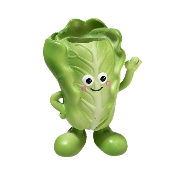 Simulated Cabbage Cartoon Lettuce Shaped Decorative Faux Cabbage Figurine With Smiling Face And Raised Hand For Home Or Office Display A