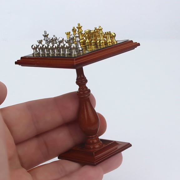1 Set Miniature Brown Chessboard Dollhouse Decoration, Realistic Home Layout Accessory, 6.10x4.80x4.80 CM