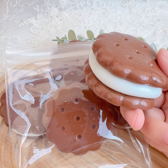 Simulated Chocolate Sandwich Cookie Squishy Slow Rising Stress Relief Toy Realistic Food Shape Fidget Toy Silicone Odorless Durable Pocket Size Office Classroom Anxiety Relief Creative Gift