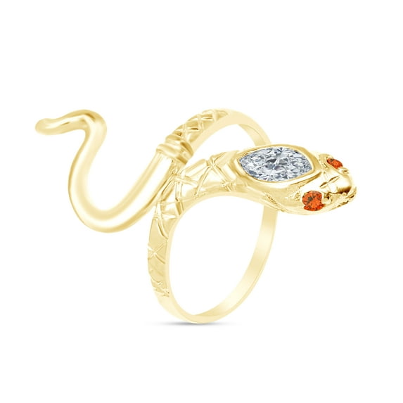AFFY Simulated Citrine & CZ Snake Womens Band 14k Yellow Gold Over 925 Sterling Silver