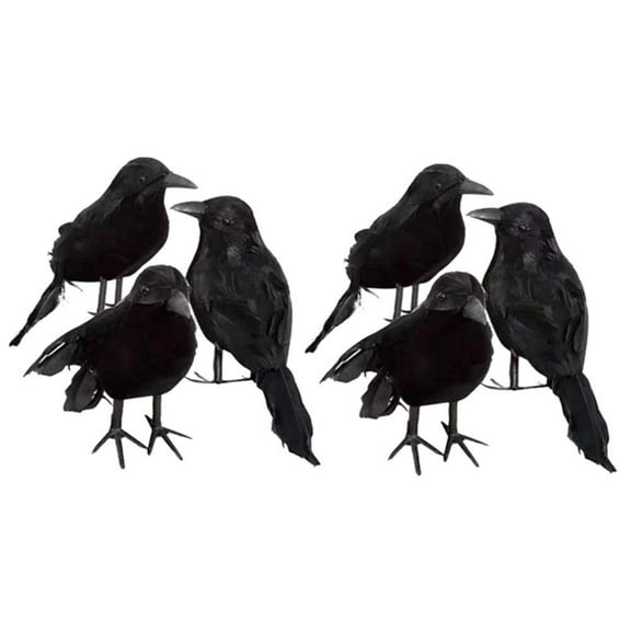 Simulated Crow Ornaments Halloween Crow Props Feather Bird Ornaments 6 Pieces Set