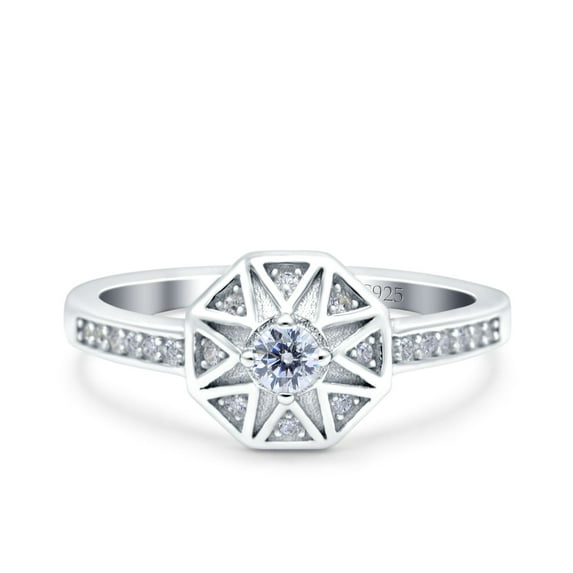 Simulated Cubic Zirconia Size-10 Art Deco Wedding Ring Band 925 Sterling Silver