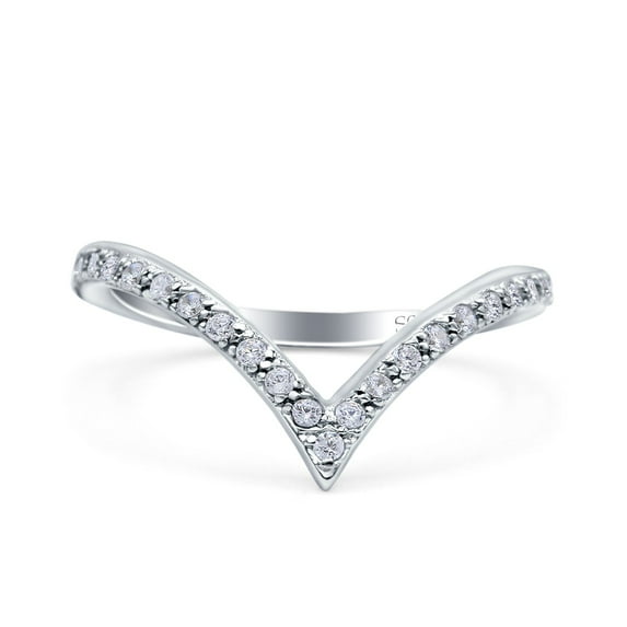 Simulated Cubic Zirconia Size-10 Half Eternity V Chevron Midi Ring 925 Sterling Silver