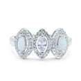 thumbnail image 1 of Simulated Cubic Zirconia Size-10 Halo Marquise Art Deco Three Stone Wedding Bridal Ring Created White Opal 925 Sterling Silver, 1 of 7