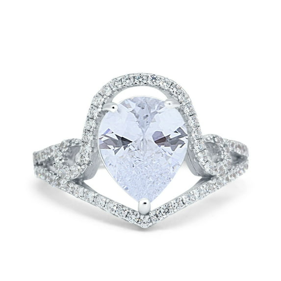 Simulated Cubic Zirconia Size-10 Halo Pear Shape Wedding Engagement Ring 925 Sterling Silver